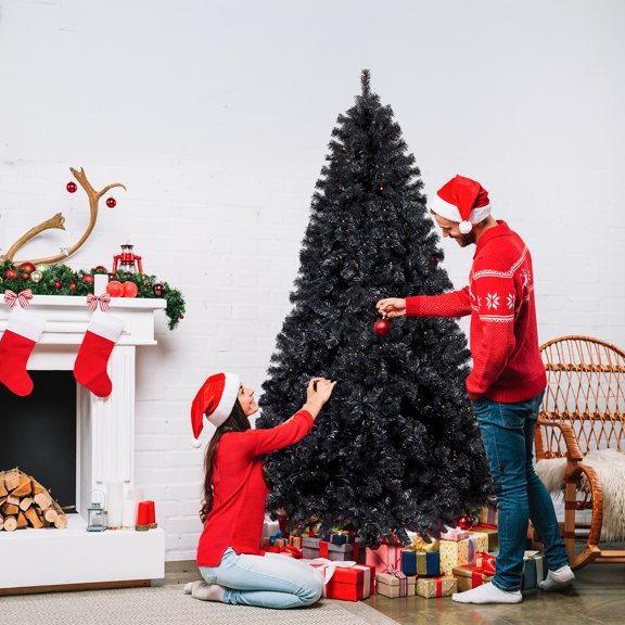 LIANGKA 7.5 FT Pre-lit Artificial Christmas Tree 400 Lights Remote Control Black