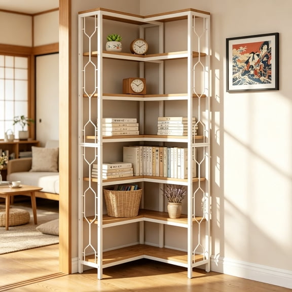 LIANGKA 7 Tier Corner Bookshelf Hexagonal Storage Rack