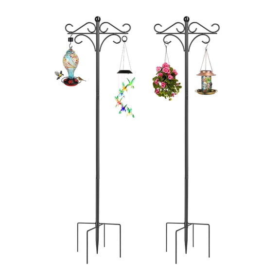 LIANGKA 76 Inch Adjustable Garden Shepherd Hook With 5-Prong Base Dual Side Iron Hanger For Bird Feeders Lantern Flower Baskets
