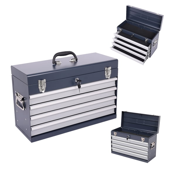 LIANGKA Antique Grey 21 Inch Heavy Duty Tool Chest 4 Drawer Portable Organizer with Locking System Ball Bearing Slides and EVA Liners for Workshop and Storage