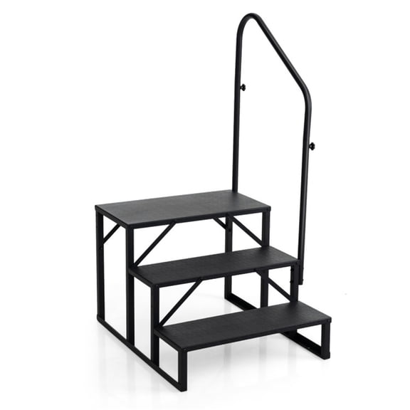 LIANGKA Black Heavy Duty 3 Step RV Step Stool with Adjustable Reversible Handrail 660 LBS Load Capacity Metal Stairs for RV Hot Tub Home Renovation