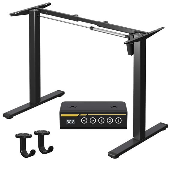 LIANGKA Black Single Motor Electric Stand Up Desk Frame Telescopic Height & Length Adjustable Desk Base with 3 Memory Modes for Home Office Workstation