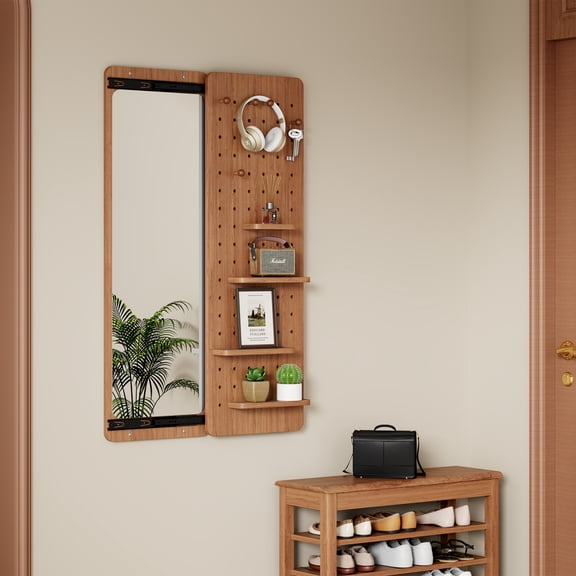 LIANGKA Cherry Multi Function Wall Mirror With Sliding Design For Entryway Bedroom