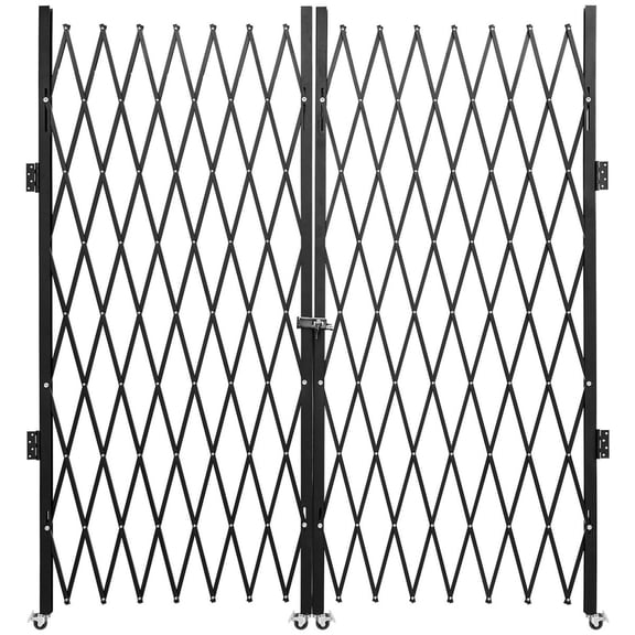 LIANGKA Double Folding Security Gate Steel Accordion Expanding Scissor Gate 7.1 Ft H x 12.5 Ft W 360 Degree Rolling Barricade Gate with Keys Black