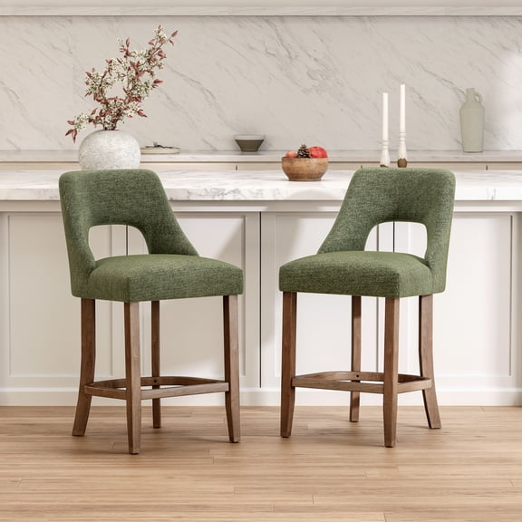 LIANGKA Green Counter Height Bar Stools Set Of 2 Modern Upholstered Seating For Kitchen And Bar