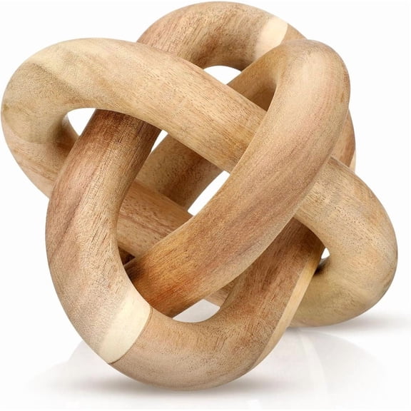 LIANGKA Hand Carved Acacia Wood Knot Chain Decor Rustic Farmhouse Coffee Table & Shelf Accent