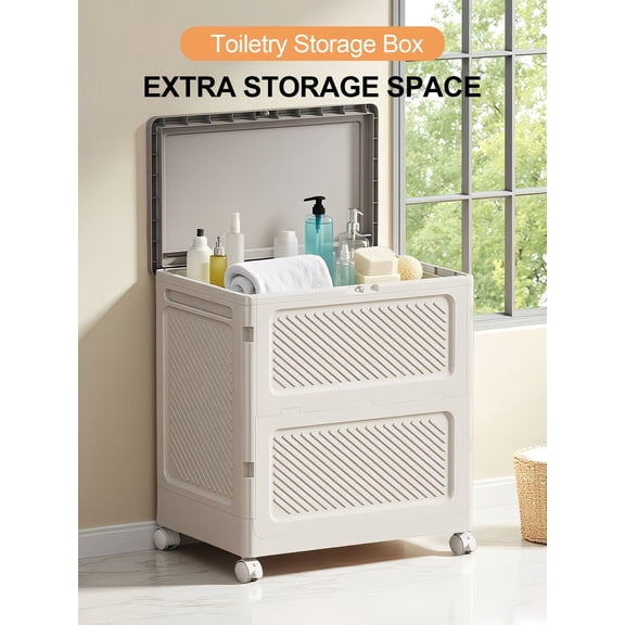 LIANGKA Large Capacity Waterproof Rolling Storage Chest with Lid Heavy Duty Stackable Wheeled Storage Box Organizer for Bedroom Kitchen Bathroom Living Room