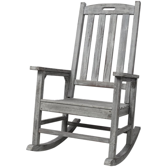 LIANGKA Light Grey Oversized Wooden Porch Rocker Chair Fir Wood Wide Seat High Back Smooth Rocking Chair for Indoor Outdoor