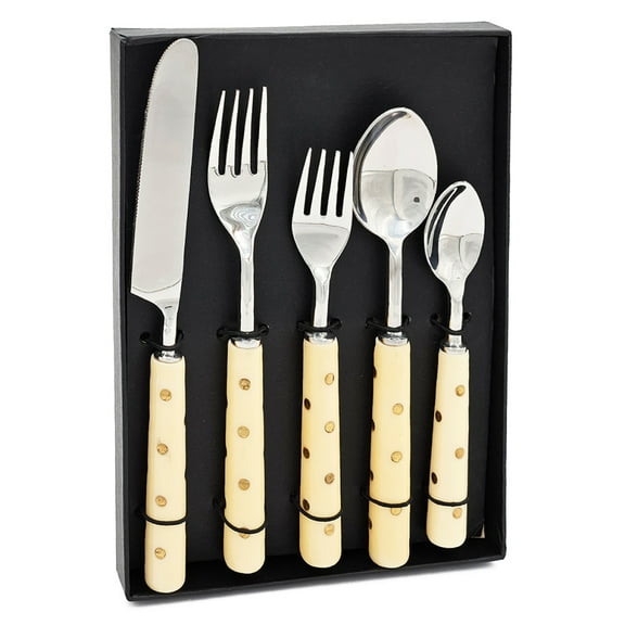LIANGKA Metallic Dot Accent Alice Collection 5 Piece Cutlery Elegant Tableware with Black Gift Box