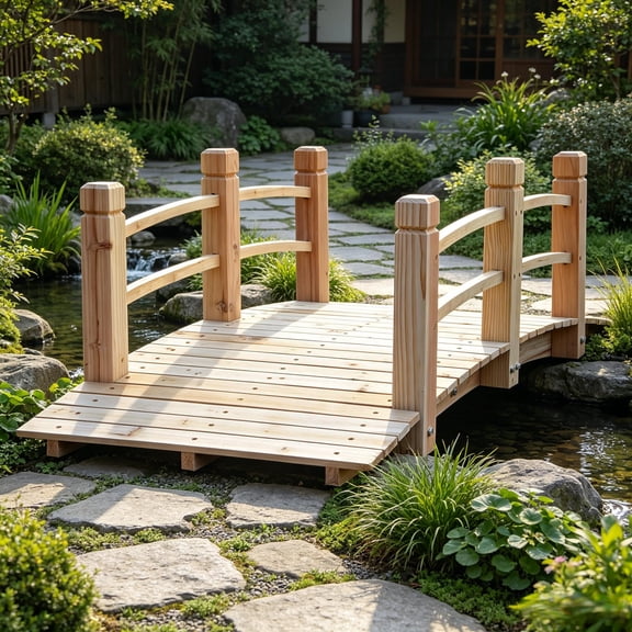 LIANGKA Natural Fir Wood Arched Garden Bridge Decorative Footbridge With Curved Side Rails 60 Inch