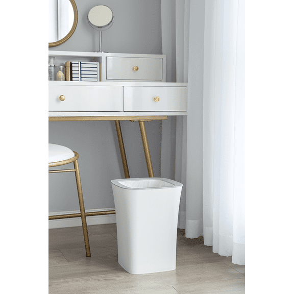 LIANGKA Open Top Rectangular Plastic Trash Can Slim Space Saving Waste Bin with Garbage Bag Fixing Rim White Indoor Waste Container for Kitchen Bathroom Bedroom Office