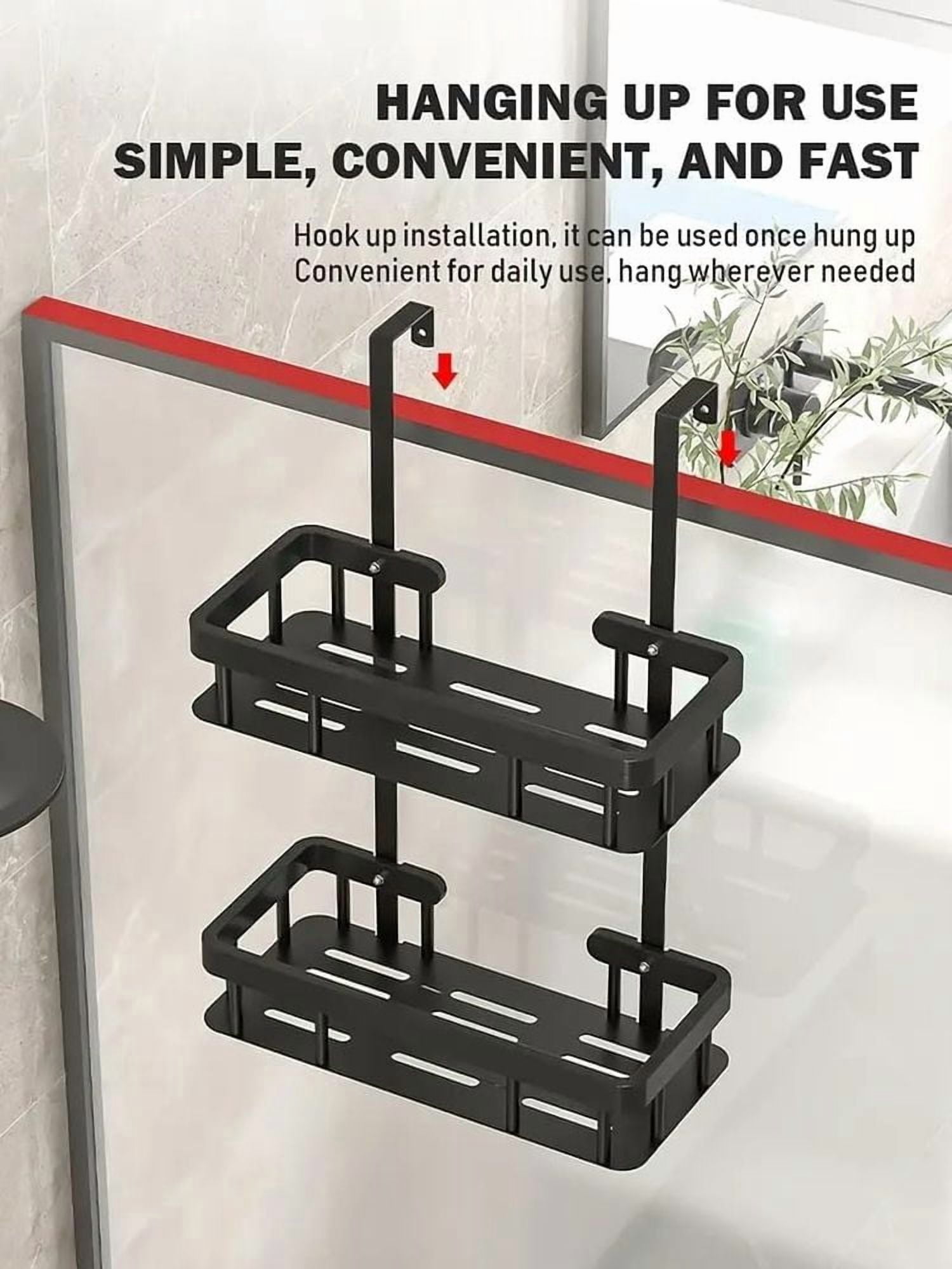 LIANGKA Over Door Shower Caddy Black Rustproof 2-Tier No Drill Bathroom ...