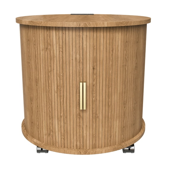 LIANGKA Round Cylinder Side Table With Usb Charging Ports Sliding Door For Multi Room Use