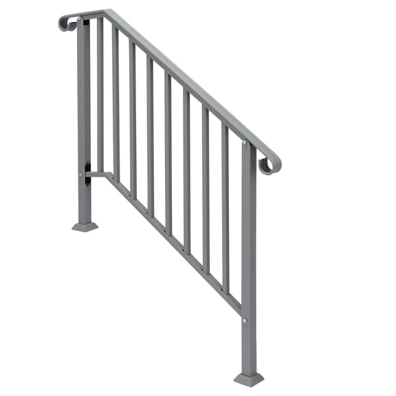 LIANGKA Silver 3 Step Galvanized Iron Picket Handrail Outdoor Curved Step Railing with Full Installation Hardware for Garden Residential and Commercial Use