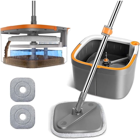 LIANGKA Spin Mop and Bucket System Clean Dirty Water Separation Floor Mop with 360° Rotating Mop Head Adjustable Handle Microfiber Mop for Home Office