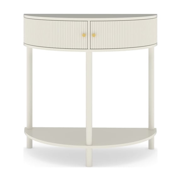 LIANGKA Stylish Half Moon End Table Handcrafted Accent Table with Dual Storage Drawers and Bottom Shelf for Bedroom Hallway Living Room