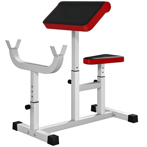 LIANGKA White Adjustable Arm Training Weight Bench 265 LBS Max Load Bicep Tricep Isolation Station for Barbell Dumbbell Home Strength Workout