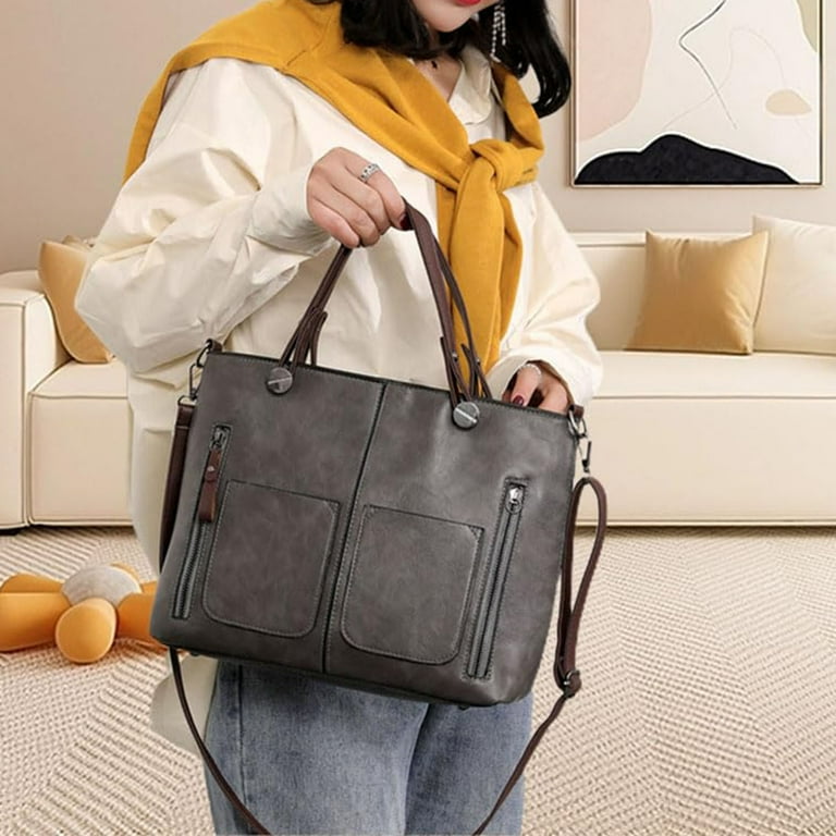 Liangp Bag Products Ladies Vintage Leather Shoulder Bag Large Capacity Tote Bags Women Crossbody Bag Multi Pocket Shoulder Handbag Practical Bag