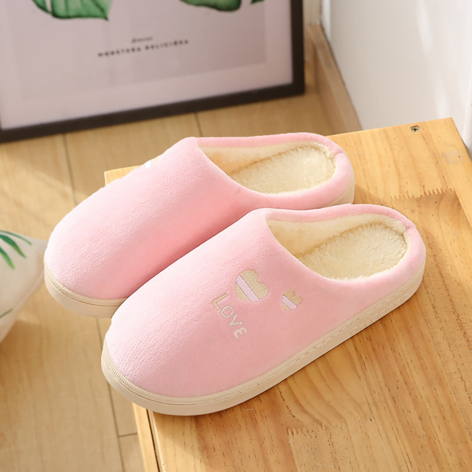 LIANGP Ladies Slippers Slippers For Women Winter Warm Cotton House Slippers Women's Shoes Pink