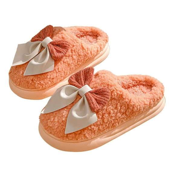 LIANGP Ladies Slippers Women Fuzzy Bow Slippers Winter Elegant Cozy Plush House Shoes With Faux Pelt Liner Gift For Women Women's Shoes Orange Size 8