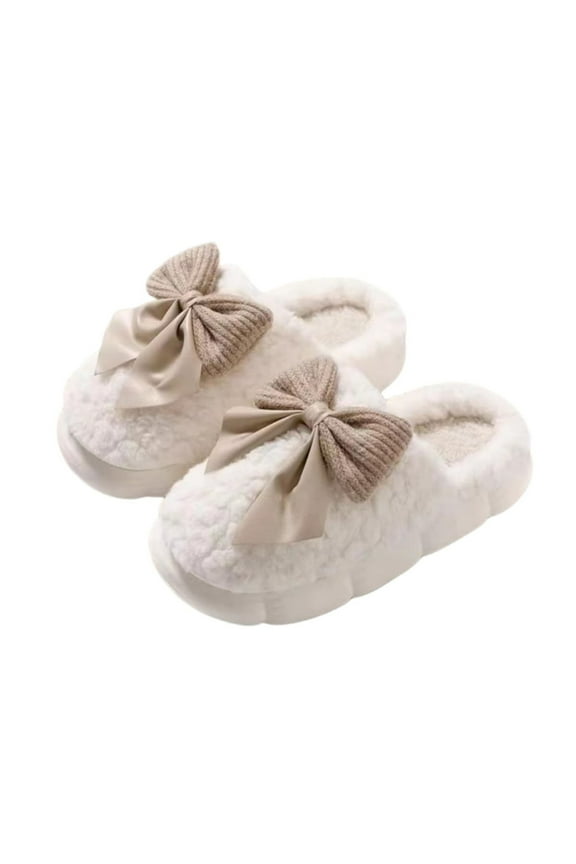 Ladies Slippers Women Fuzzy Bow Slippers Winter Elegant Cozy Plush House Shoes With Faux Pelt Liner Gift For Women Women's Shoes White Size 9