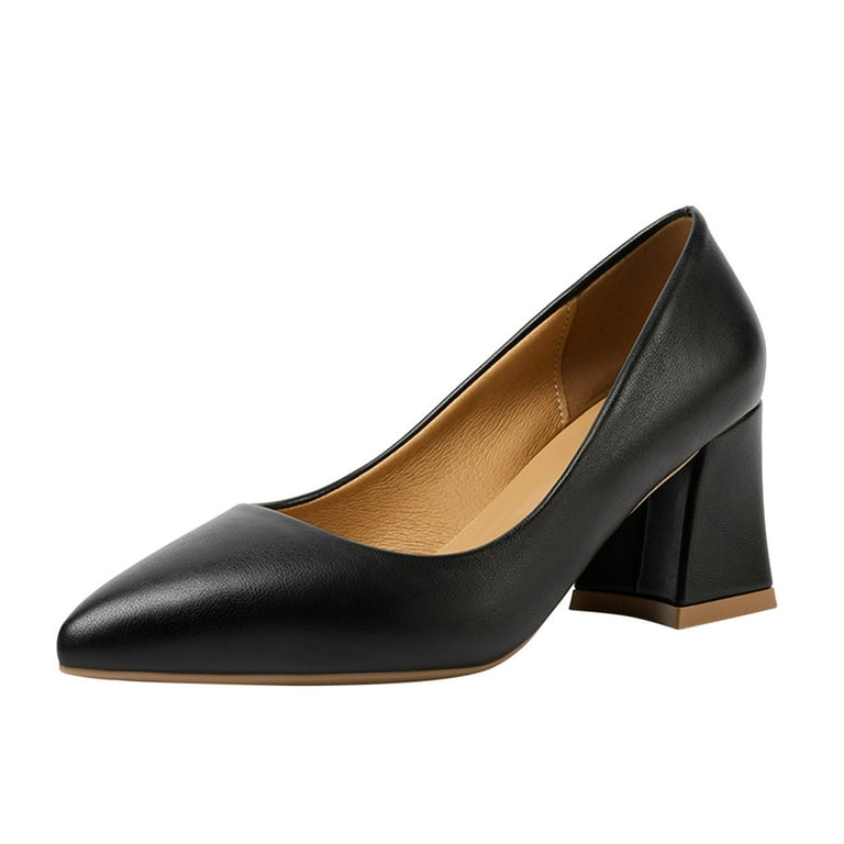 LIANGP Women s Heel Shoes Ladies British Style Solid Color Leather Pointed Thick High Heeled Casual Single Shoes Ladies Shoes Black Size 8.5 Walmart