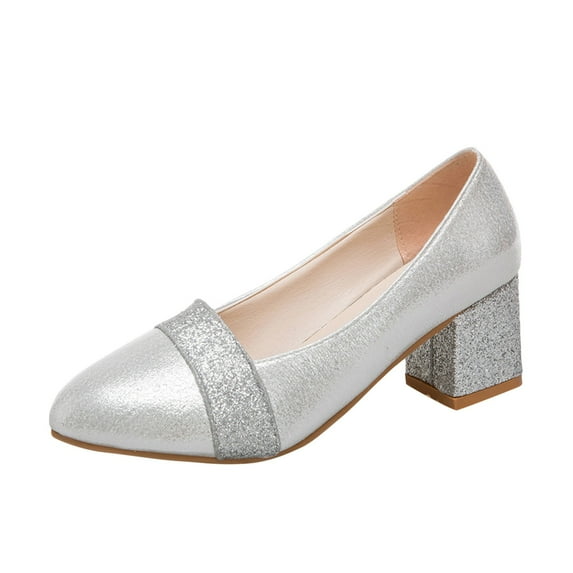 LIANGP Women's Heel Shoes Pumps Spring High Women's Heel Pointed Summer Thick Toe Heels And Fashion Women's Casual Shoes Ladies Shoes Silver Size 7.5