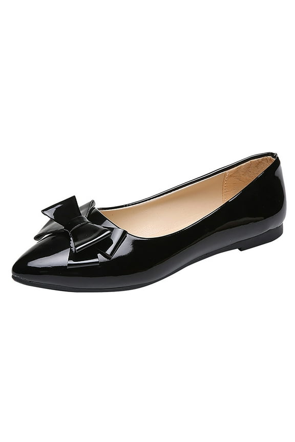 Women's Heel Shoes Women's Fashion Casual Solid Flat Point Toe Patent Leather Thin Shoes Ladies Shoes Black Size 6.5