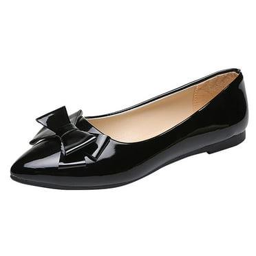 LIANGP Women's Heel Shoes Women's Fashion Casual Solid Flat Point Toe Patent Leather Thin Shoes Ladies Shoes Black Size 7.5