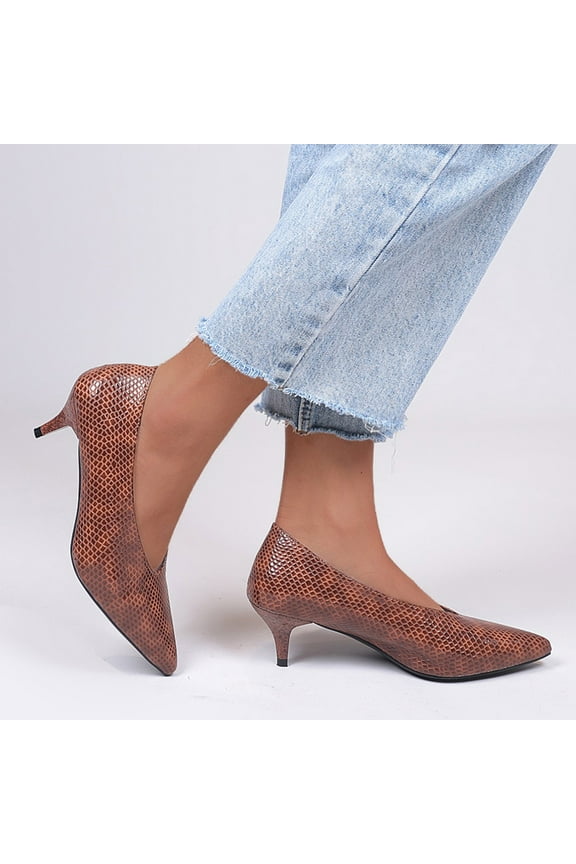 Women's High Heels Single Shoes Pointed Shoes Toe Women High Heels Color Shoes SlipOn Solid Leisure Work Women's Pumps Ladies Shoes Brown Size 7.5