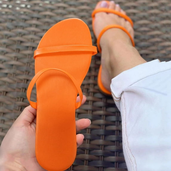 LIANGP Women's Sandals Color Shoes Sandals Candy Spring Women's Solid Summer Simple Straps Fashion Flat Casual And Women's Sandals Shoes Orange Size 8
