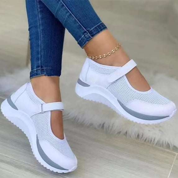LIANGP Women's Sandals Spring/Summer Single Shoes Thick Sole Breathable Casual Mesh Sandals Women's Shoes White Size 6