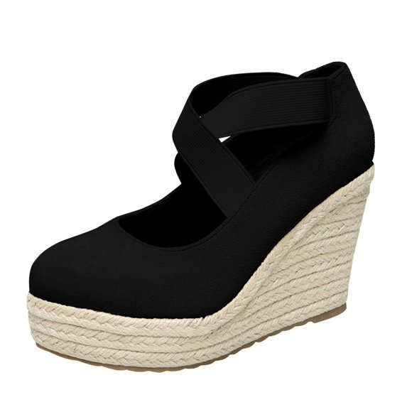 LIANGP Women's Sandals Straw Rope Fisherman Shoes Women Round Toe Rubber Platform Women High Heels Fashion Espadrilles Shoes Women Women's Shoes Black Size 7.5