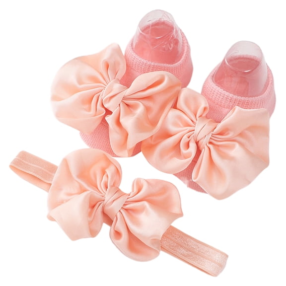 LIANGXR Baby Socks & Bowknot Headband Set for Infant Unisex Floor Socks AntiSlip Floor Socks First Walker Shoes for Babies 0-1Y