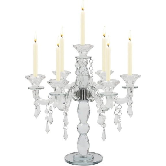 LIANHONG 7-Arm Crystal Candelabra Taper Candle Holder, 14in, Elegant Glass Candlestick, Fit for Wedding Home Decor Event Party Festival