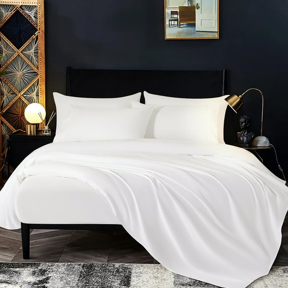 LIANLAM 1200 Thread Count Luxury Bed Sheet Set, 100% Egyptian Cotton 16" Deep Pocket Sateen Weave Sheets, 4-Piece, King, White