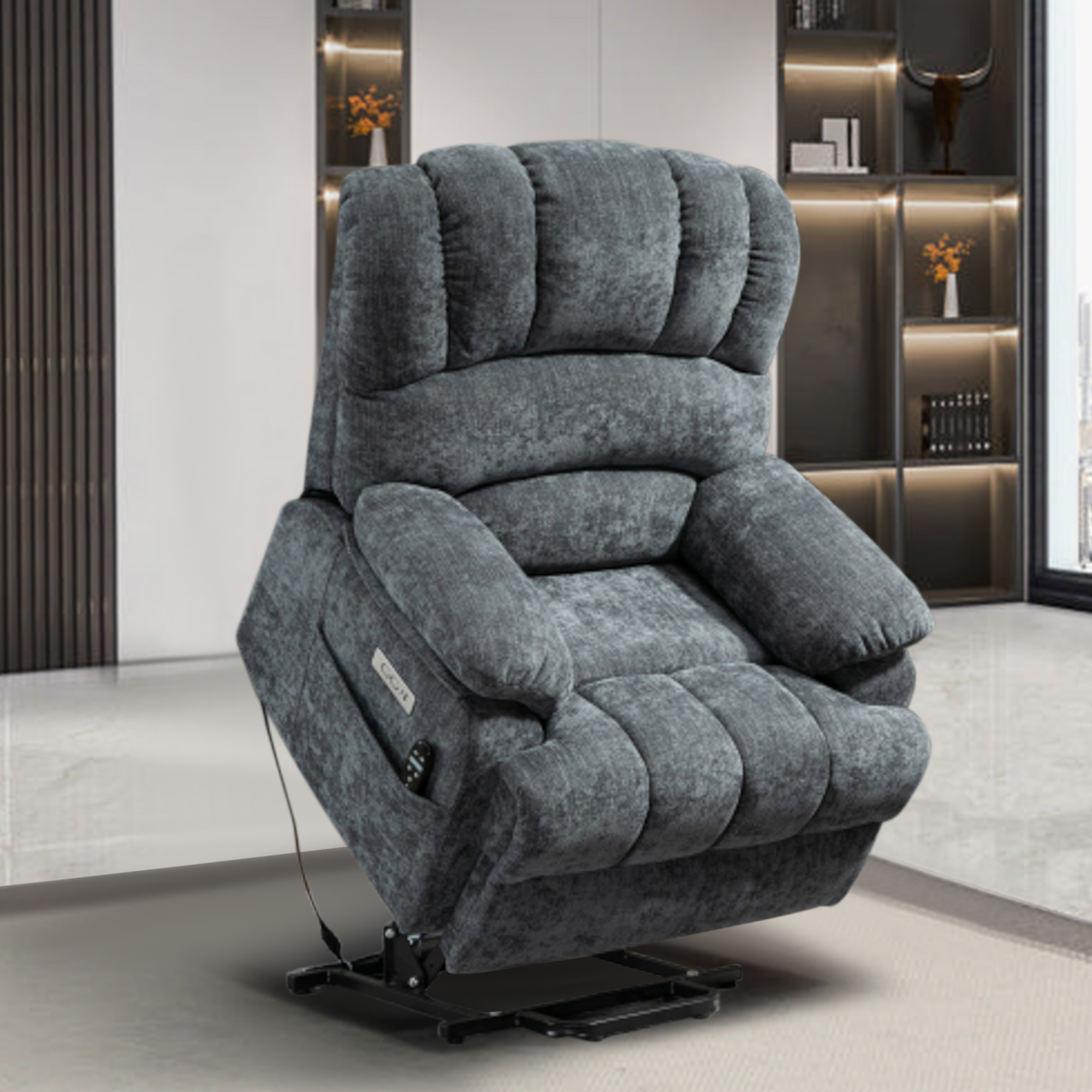 LIANLAM High Back Large Size Chenille Power Lift Recliner Chair with 8
