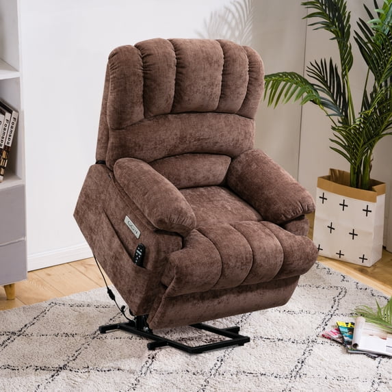 LIANLAM High Back Large Size Chenille Power Lift Recliner Chair with 8-Point Vibration Massage and Heat For Elderly, USB Charging, Dark Brown