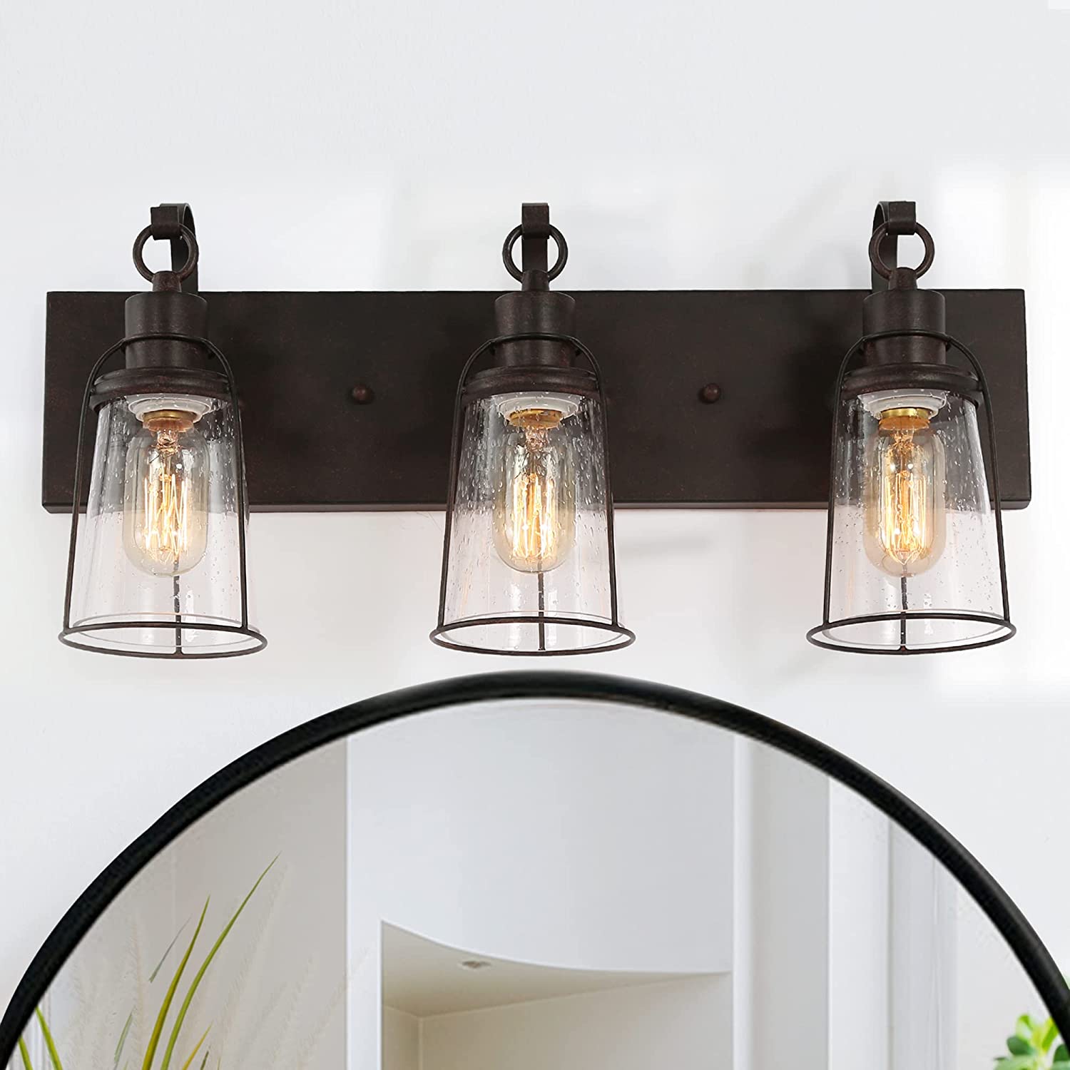 LIANMEI Modern Farmhouse Bathroom Light Fixtures,Rust 3 Light Vanity