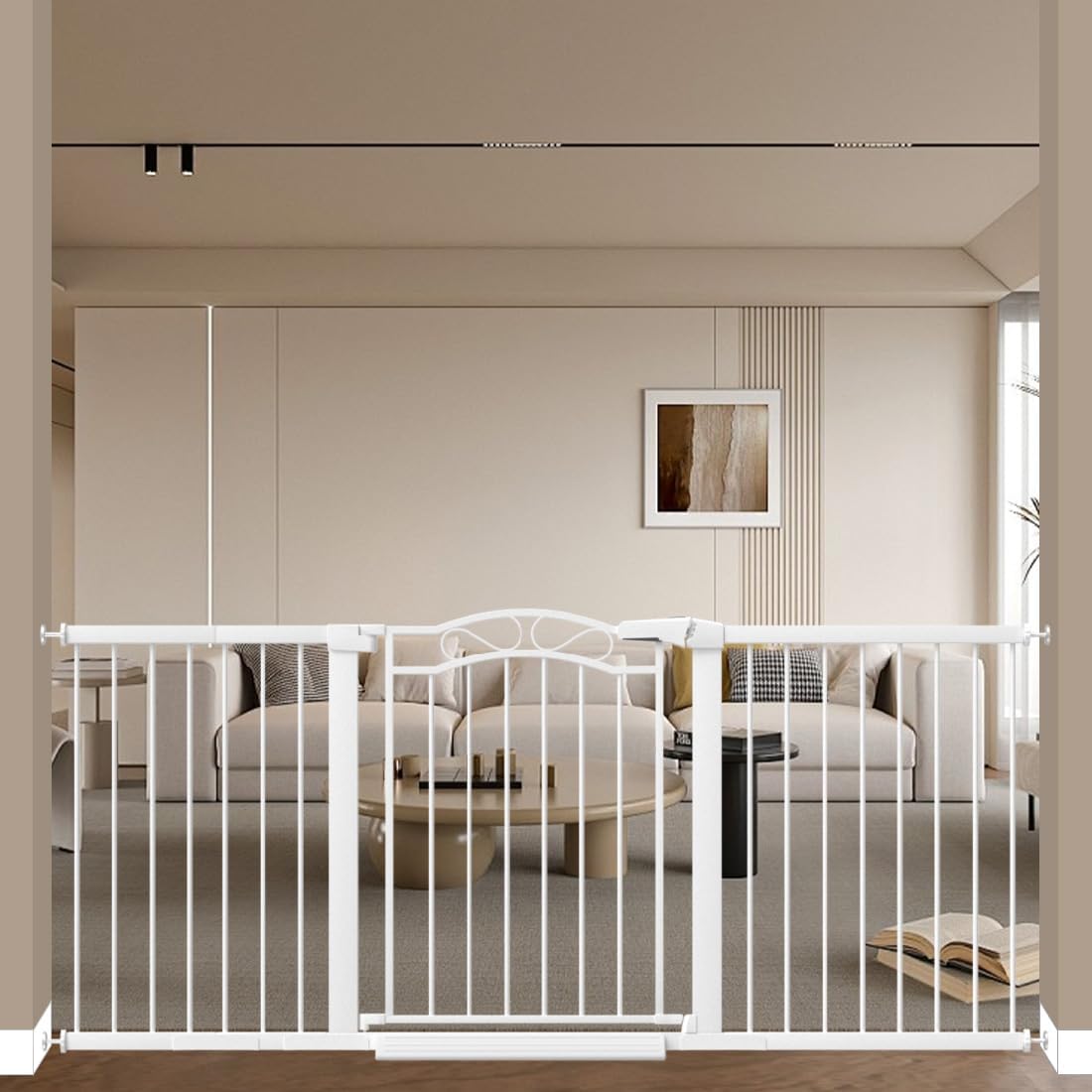 LIANMEI White Extra Wide Baby Gate Pressure Mounted Pet Gate Walk Thru