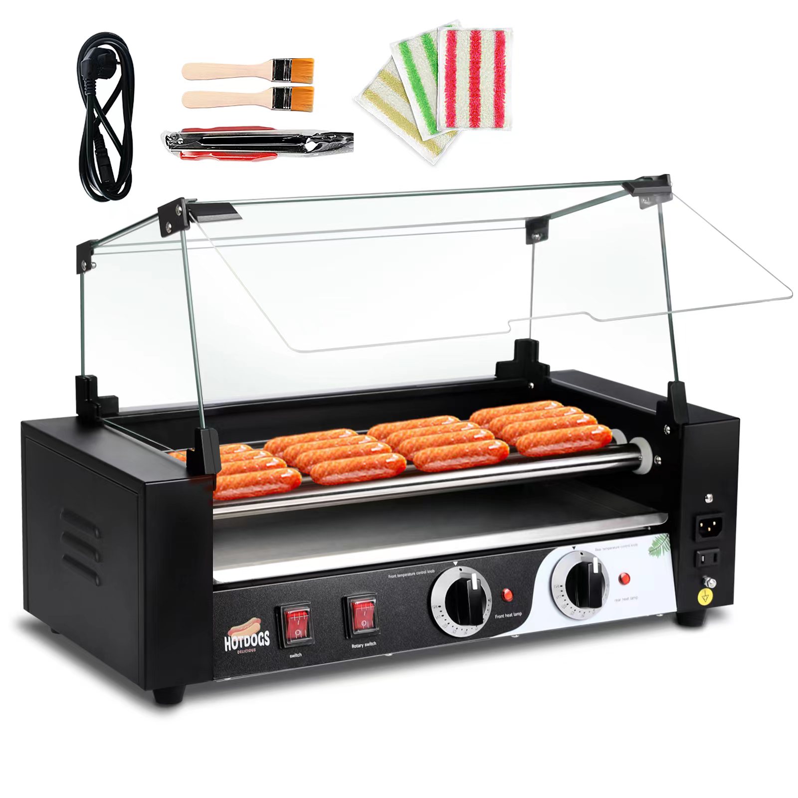 LIANQIAN Electric 12 Hot Dog 5 Roller Grill Cooker Machine, With Cover