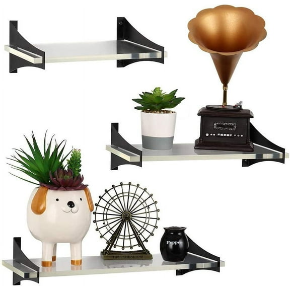 LIANTRAL 0.4" x 5.9" x 16.14" Polystyrene Floating Shelves, Set of 3, Clear