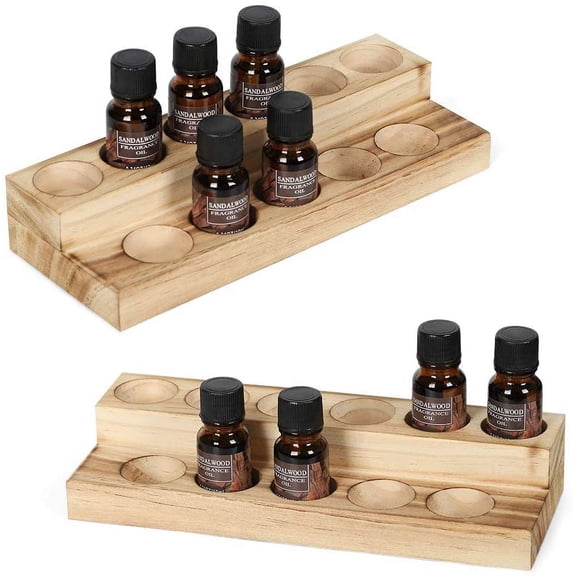 LIANTRAL Essential Oils Storage Rack, 2 Tiers Wooden Nail Polish Display Holder for 5/10/15/20 ml Bottles, Set of 2