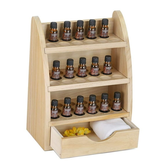 LIANTRAL Essential Oils Storage Rack, Wooden Nail Polish Display Holder Organizer - 45 Slots for 10/15/20/30 ml Bottles, Natural Wood Color