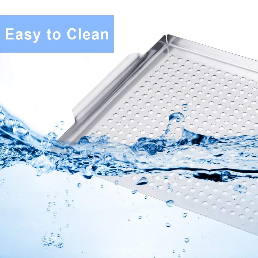 LIANTRAL LAITRAL Grid Grilling Pan- (Size 11.8? x 15.7?) Excellent for Outdoor BBQ, Baking, Grilling Meat, Fish- Silver Color (NX-PL02-11)