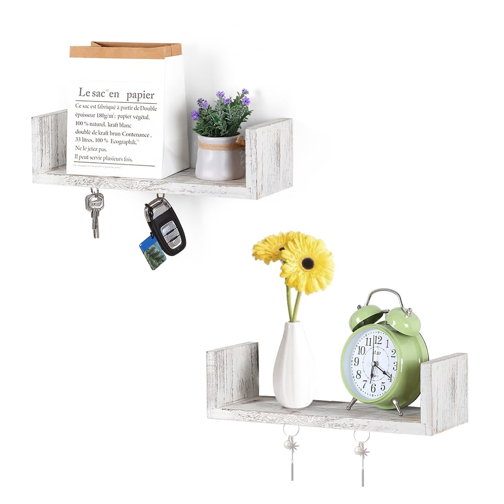 LIANTRAL NEX 2 Pack U Shape Wood Floating Shelf with Key