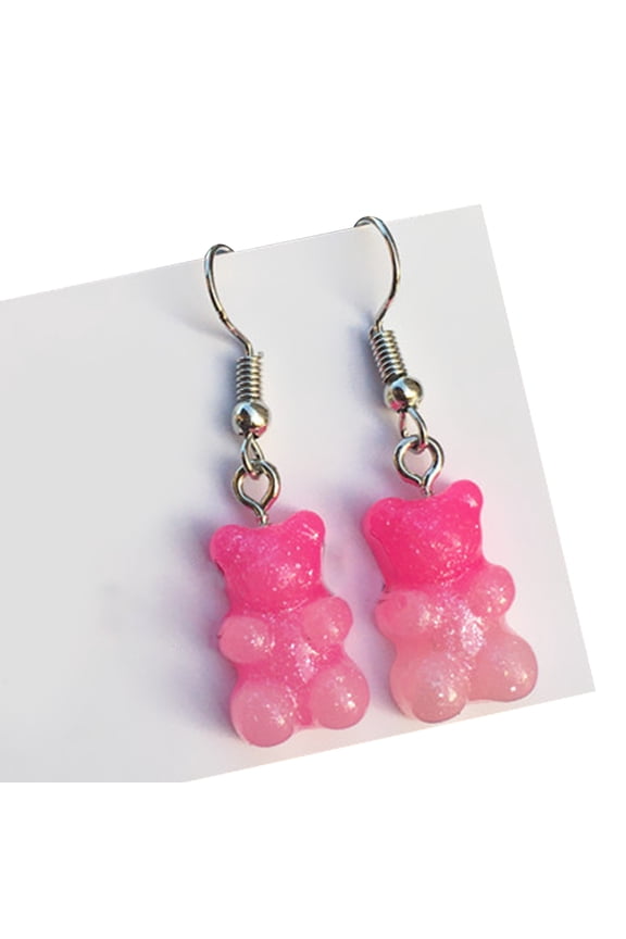1 Pair Fashion Lovely Candy Color Cartoon Gummy Bear Resin Dangle Drop Earrings