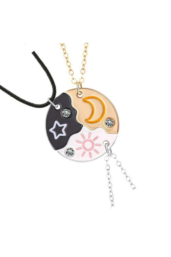 Friendship Necklace Set Sun Moon Star Designs Sturdy Zinc Alloy Pendant