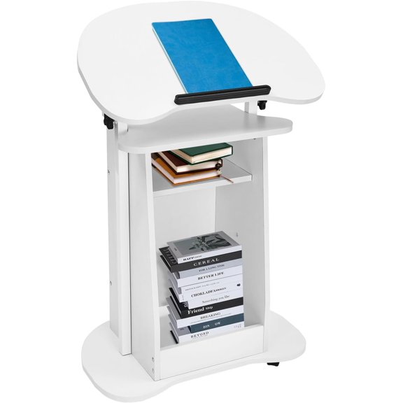 LIAPDG Lectern Podium Stand, Mobile Height Adjustable Church Classroom Lecture Portable Presentation Concert Podium with 4 Universal Wheels Adjustable Angle 0-90° Standing Laptop Cart