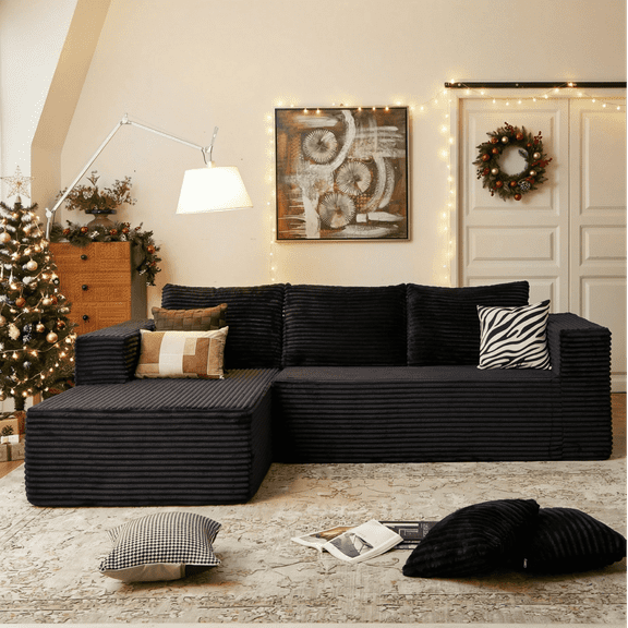 LIAROO 108" Modular Sectional Sofa, Cloud Boneless Couch with Deep Seats and Chaise, Modern Upholstered L-Shape Couch for Living Room or Bedroom, No Assembly Required